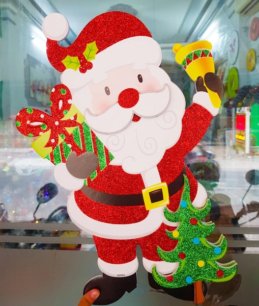 Đồ trang trí noel hình dán 2 mặt ông già noel và quà