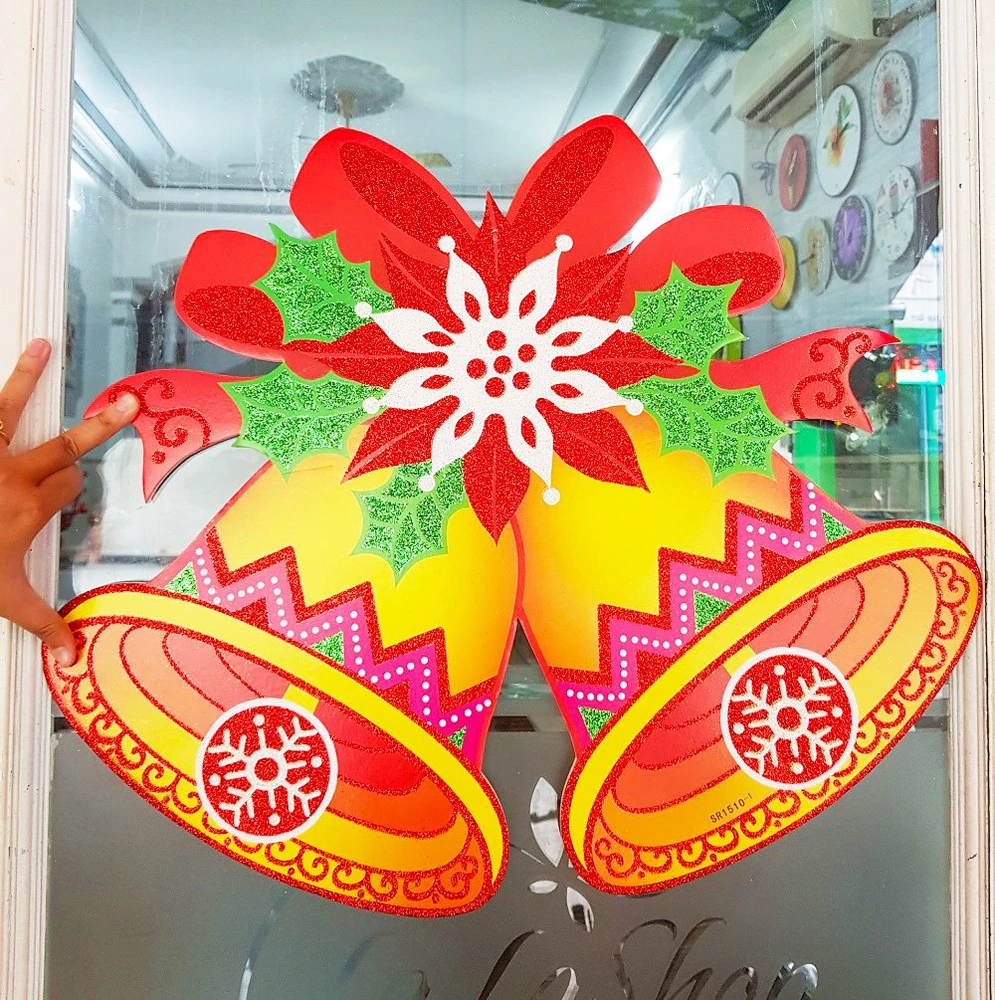 Đồ trang trí noel hình dán noel 2 mặt chiếc chuông to