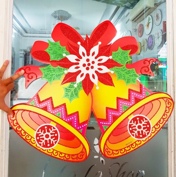 Đồ trang trí noel hình dán noel 2 mặt chiếc chuông to