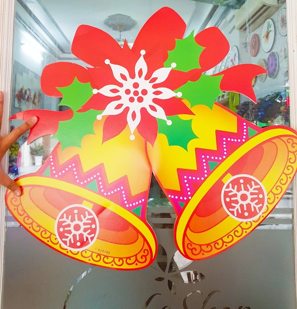 Đồ trang trí noel hình dán noel 2 mặt chiếc chuông to