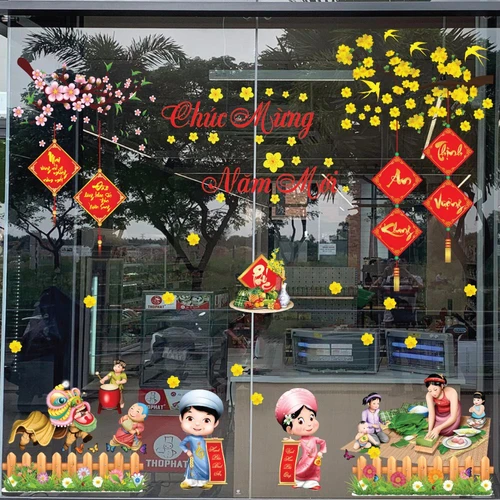 Combo decal trang trí cửa kính ngày tết 4 2021