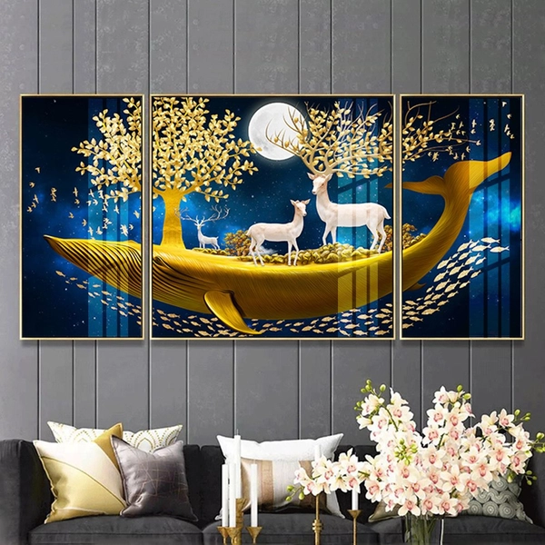 Tranh treo tường rừng cá voi và hươu