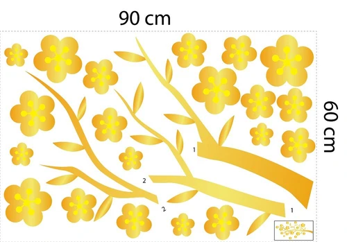 Decal trang trí tết cành mai vàng tài lộc mẫu 2