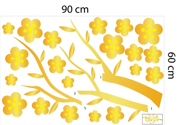 Decal trang trí tết cành mai vàng tài lộc mẫu 2