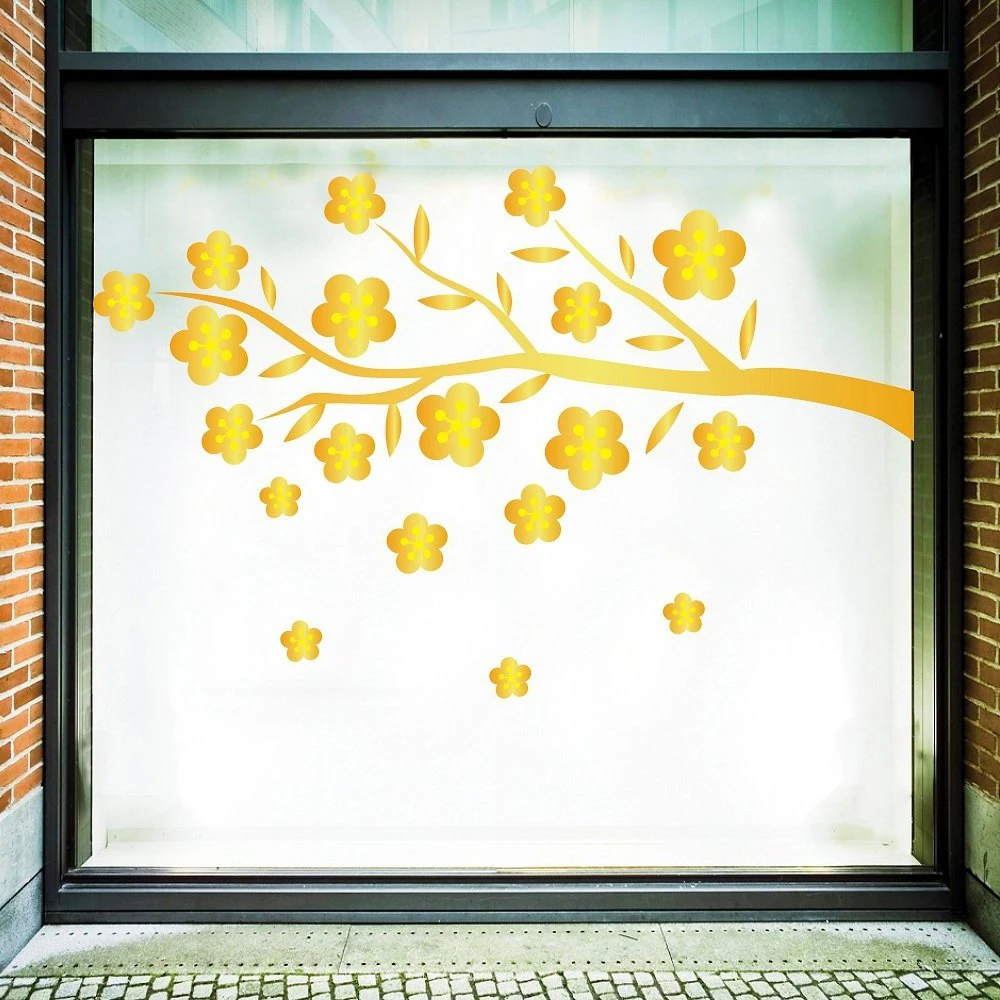 Decal trang trí tết cành mai vàng tài lộc mẫu 2