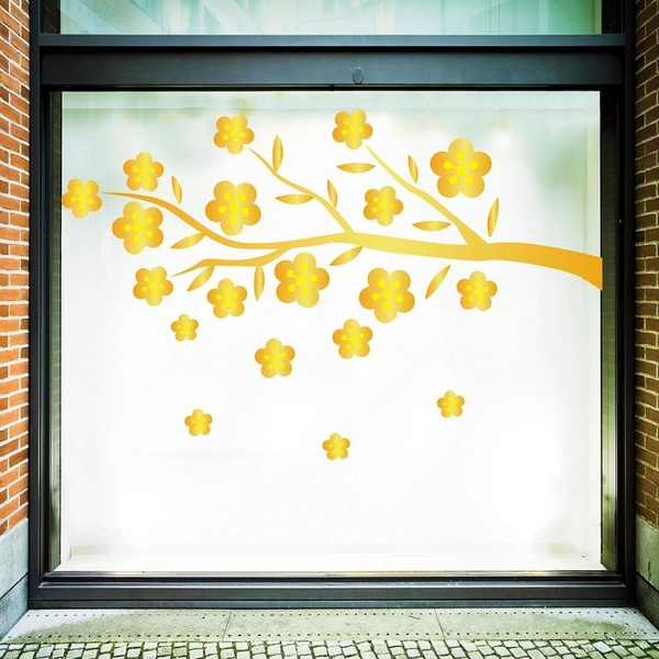 Decal trang trí tết cành mai vàng tài lộc mẫu 2