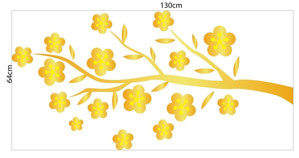 Decal trang trí tết cành mai vàng tài lộc mẫu 2