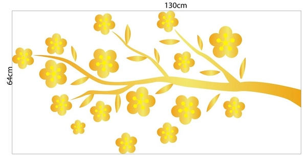 Decal trang trí tết cành mai vàng tài lộc mẫu 2
