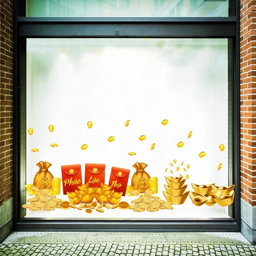 Decal trang trí tết túi tiền vàng phúc lộc thọ