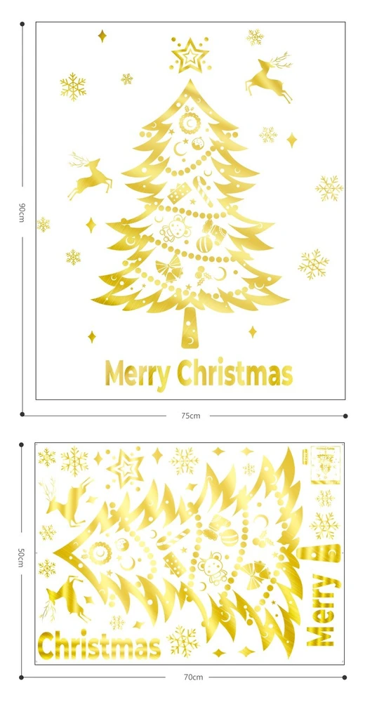 Decal trang trí Cây thông Noel và tuần lộc vàng 2021
