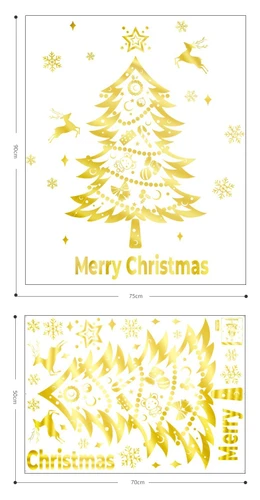 Decal trang trí Cây thông Noel và tuần lộc vàng 2021