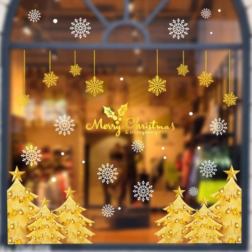 Decal trang trí cây thông noel vàng 2021