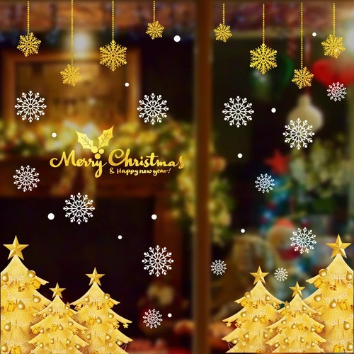 Decal trang trí cây thông noel vàng 2021