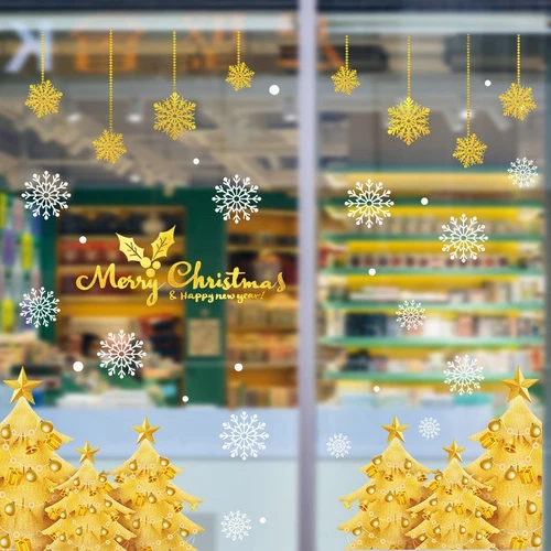 Decal trang trí cây thông noel vàng 2021