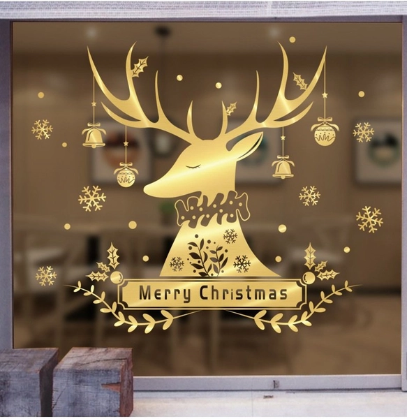 Decal trang trí giáng sinh tuần lộc vàng