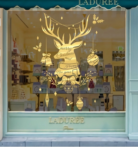 Decal trang trí noel đầu tuần lộc vàng