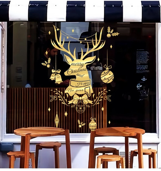 Decal trang trí noel đầu tuần lộc vàng