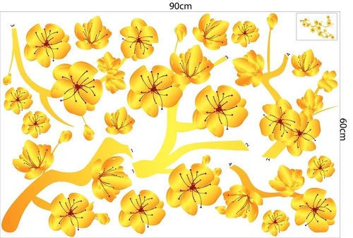 Decal trang trí tết cành mai vàng tài lộc mẫu 3