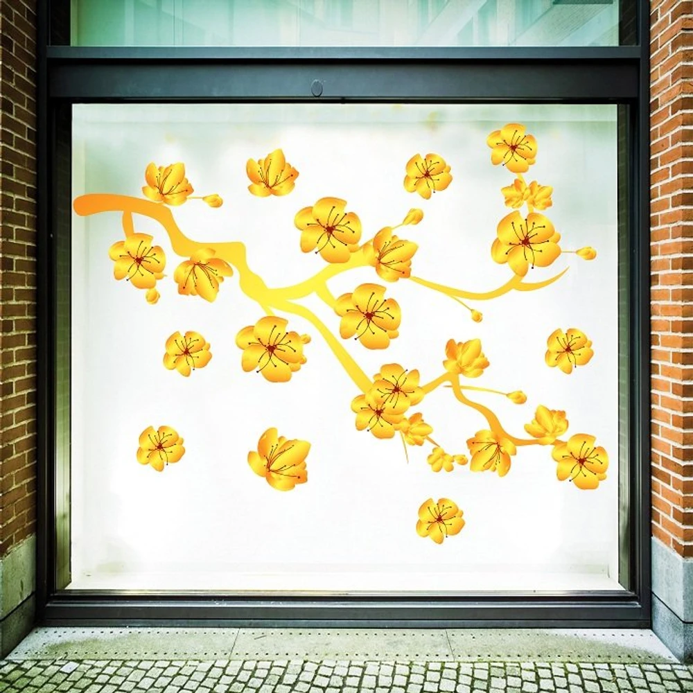 Decal trang trí tết cành mai vàng tài lộc mẫu 3