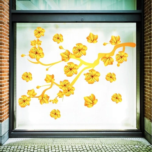 Decal trang trí tết cành mai vàng tài lộc mẫu 4