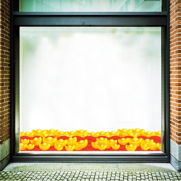 Decal trang trí tết chân tường thỏi vàng may mắn