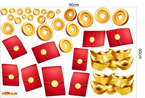 Decal trang trí tết chân tường tiền vàng 5
