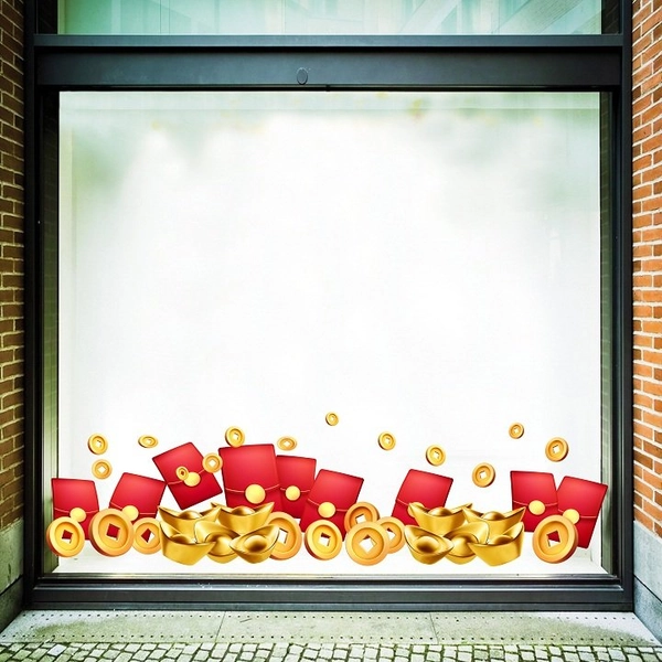 Decal trang trí tết chân tường tiền vàng 5