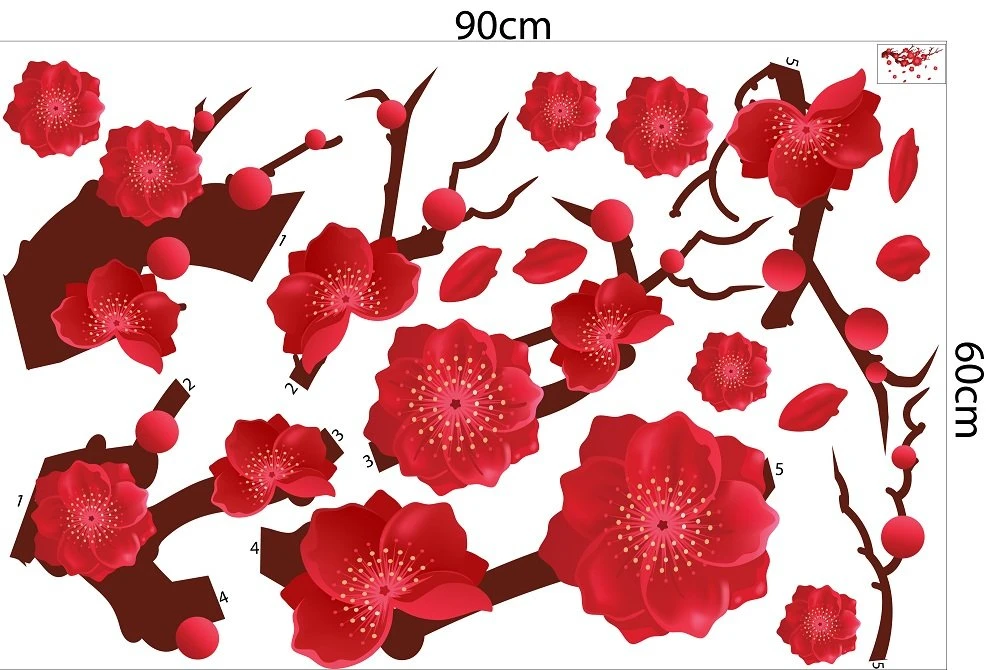 Decal trang trí tết hoa đào hồng khoe sắc đón xuân sang