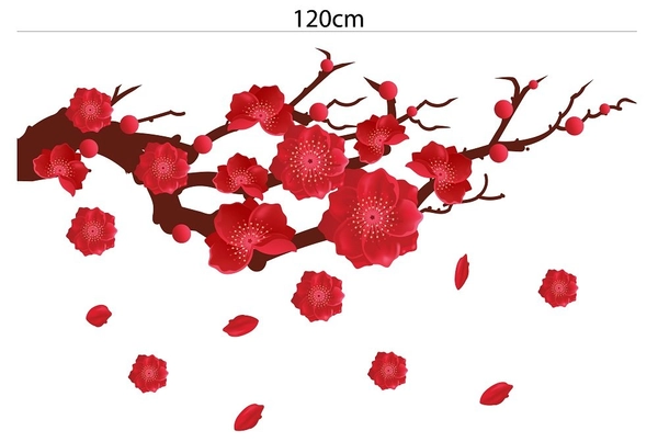 Decal trang trí tết hoa đào hồng khoe sắc đón xuân sang