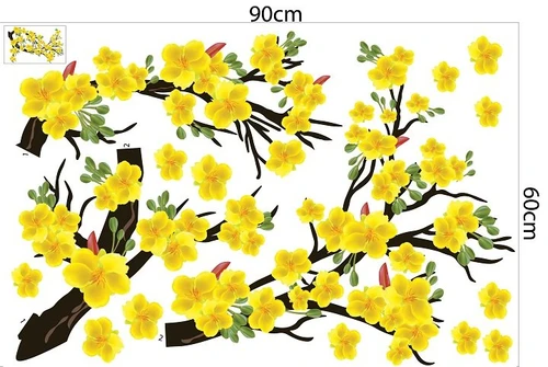 Decal Trang Trí Tết Hoa Mai Vàng Nở Rộ Mừng Năm Mới Mẫu 2