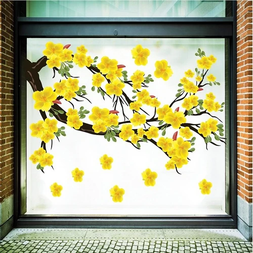 Decal Trang Trí Tết Hoa Mai Vàng Nở Rộ Mừng Năm Mới Mẫu 2