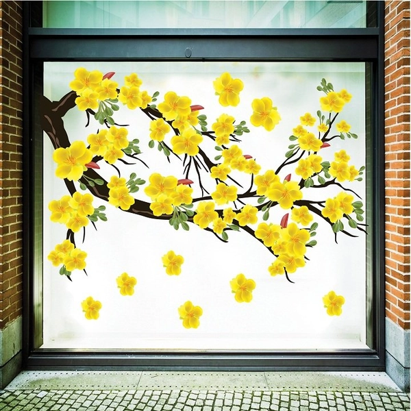 Decal Trang Trí Tết Hoa Mai Vàng Nở Rộ Mừng Năm Mới Mẫu 2