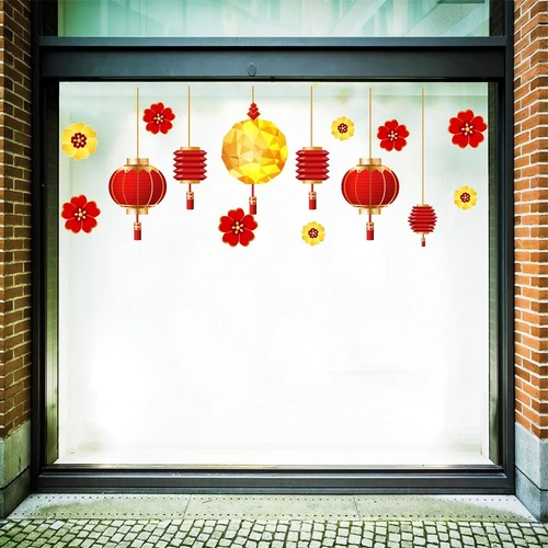 Decal trang trí tết lồng đèn đỏ may mắn