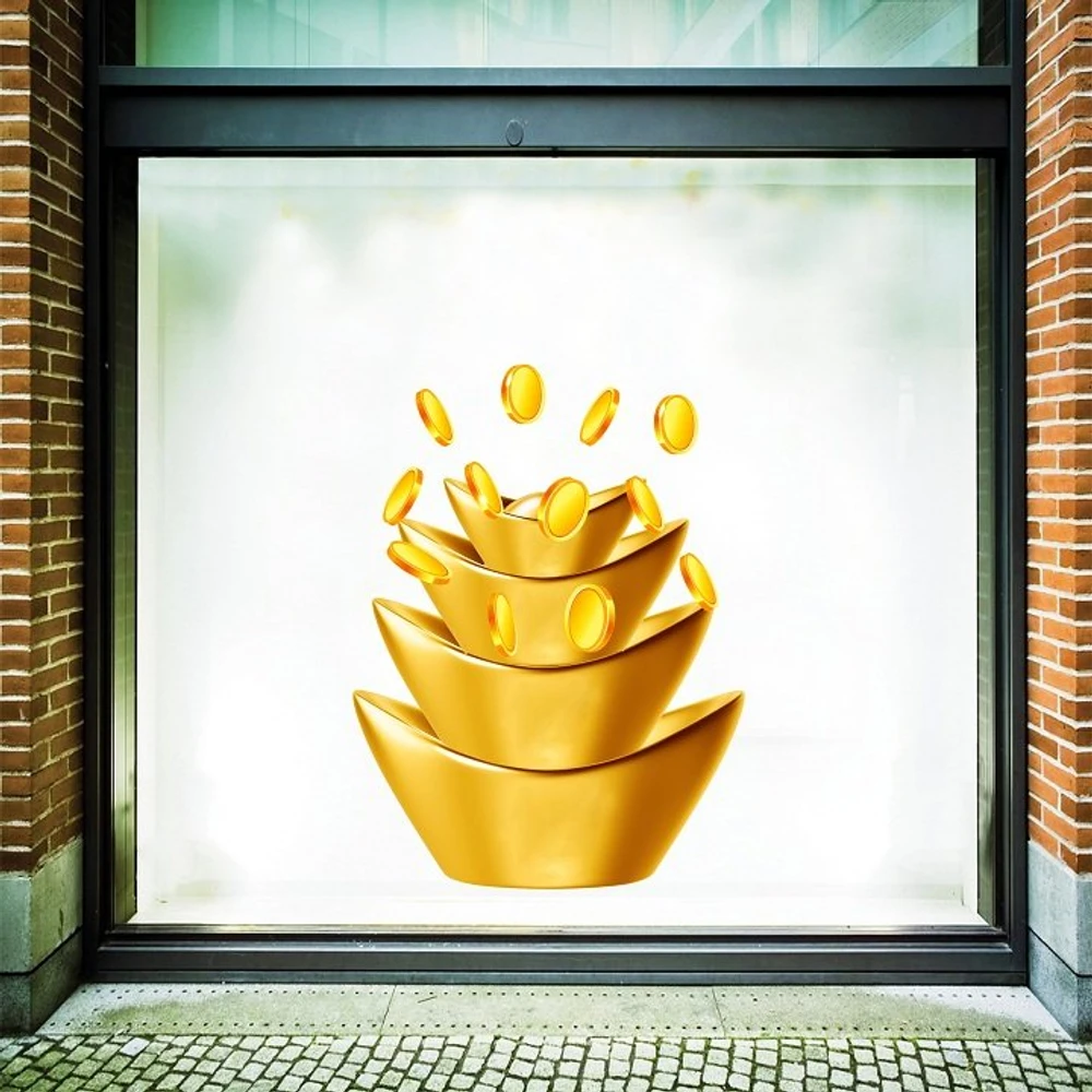 Decal trang trí tết thỏi vàng tài lộc