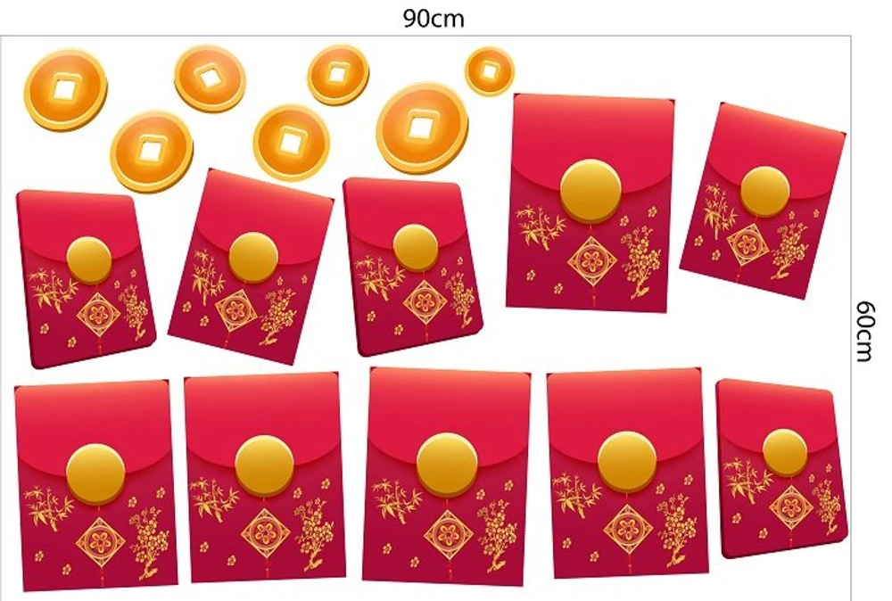 Decal trang trí tết túi tiền đỏ may mắn 3