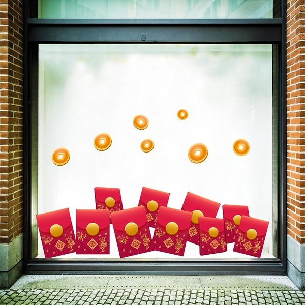 Decal trang trí tết túi tiền đỏ may mắn 3