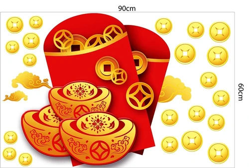 Decal trang trí tết túi tiền vàng tài lộc