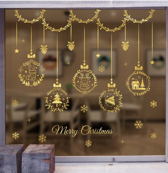 Decal trang trí cửa kính dây treo quả cầu