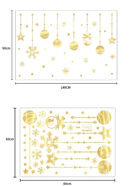 Decal trang trí cửa kính dây treo quả cầu noel