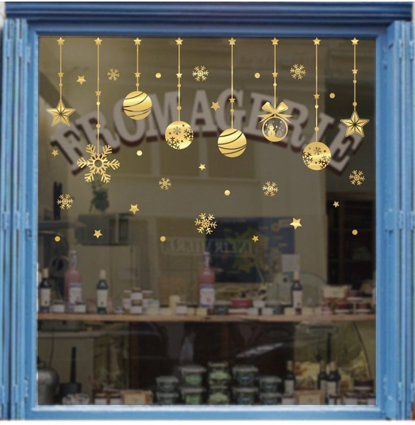 Decal trang trí cửa kính dây treo quả cầu noel