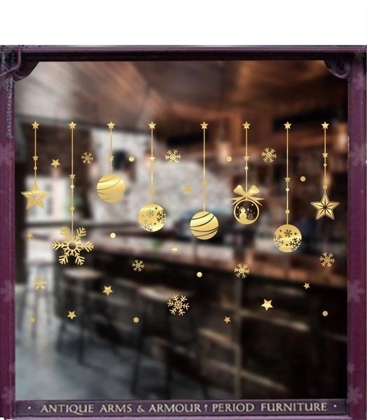 Decal trang trí cửa kính dây treo quả cầu noel