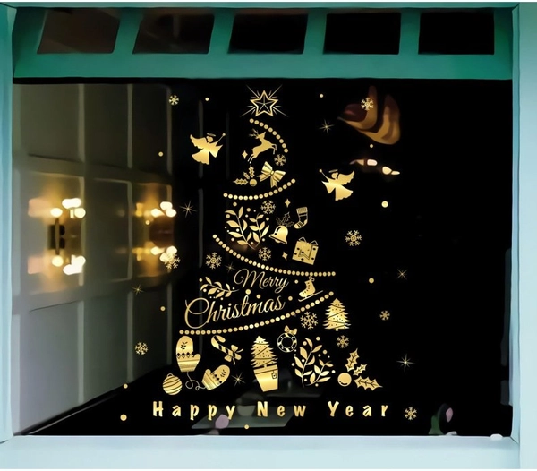 Decal trang trí giáng sinh họa tiết hình cây thông vàng