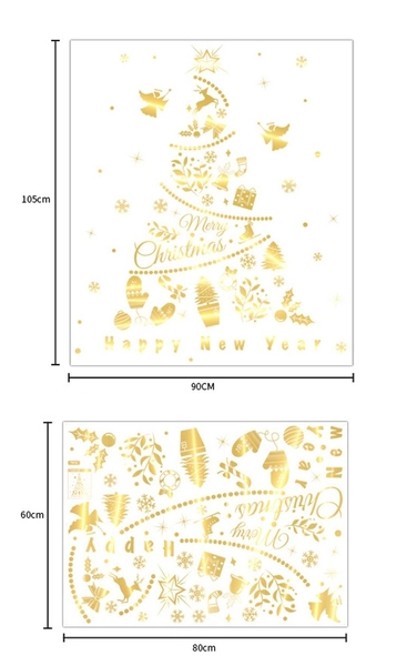 Decal trang trí giáng sinh họa tiết hình cây thông vàng