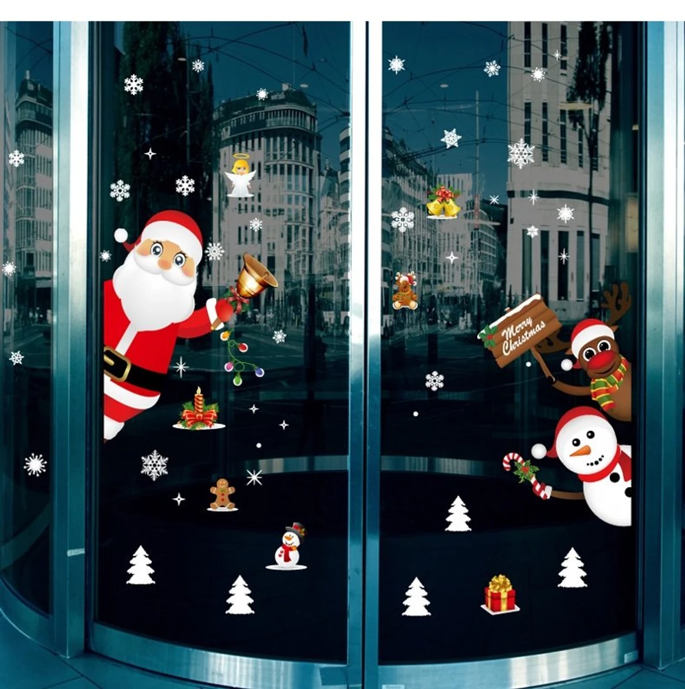 Decal trang trí giáng sinh ông già noel tuần lộc và người tuyết