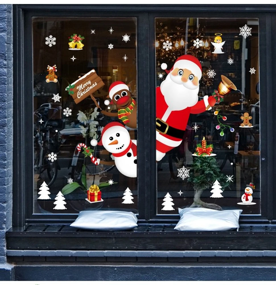 Decal trang trí giáng sinh ông già noel tuần lộc và người tuyết