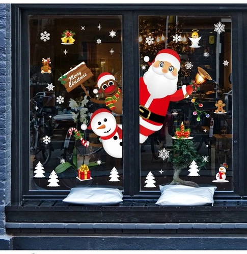 Decal trang trí giáng sinh ông già noel tuần lộc và người tuyết