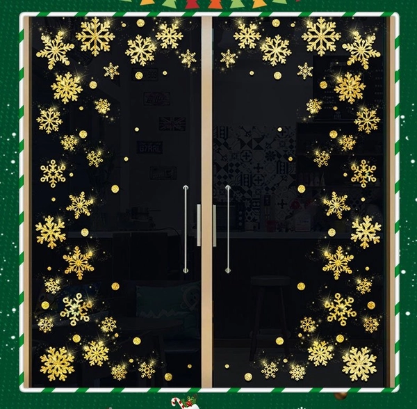 Decal trang trí noel bông tuyết vàng nhiều kích thước