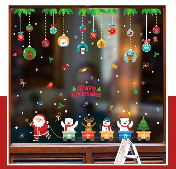 Combo decal trang trí noel họa tiết dây treo và xe lửa