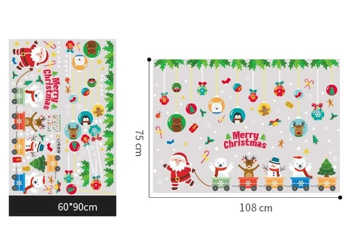 Decal trang trí noel họa tiết dây treo và xe lửa