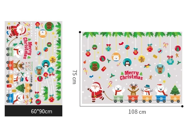 Combo decal trang trí noel họa tiết dây treo và xe lửa